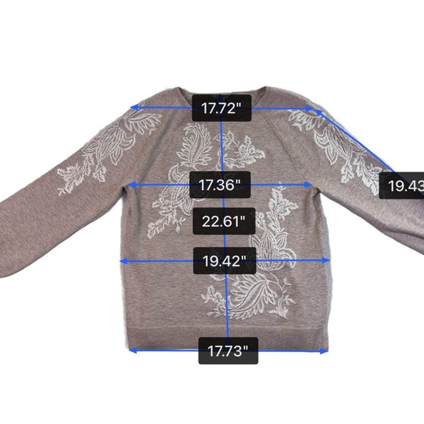Chicos Womens Beige Embroidered Floral Design Knit Sweater Size M