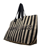 Victorias Secret Women’s Black & Cream Canvas Striped Signature Logo Tote Bag