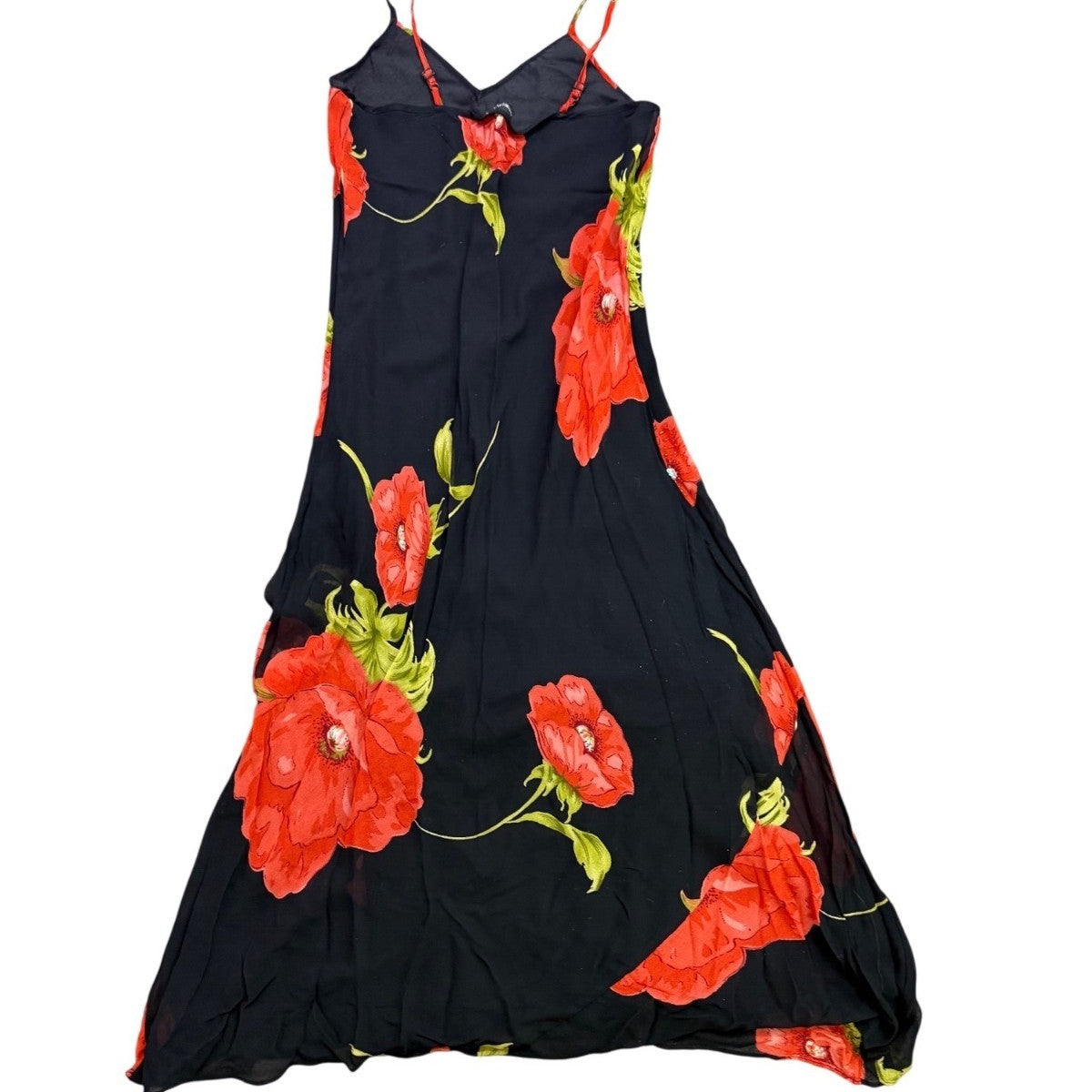 American Angel Womens Black Floral Spaghetti Strap Dress Red Poppy Print