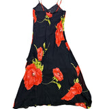 American Angel Womens Black Floral Spaghetti Strap Dress Red Poppy Print