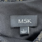 MSK Womens Metallic Knit Bell Sleeve Dress Black/Gold Keyhole Back Sz L - New