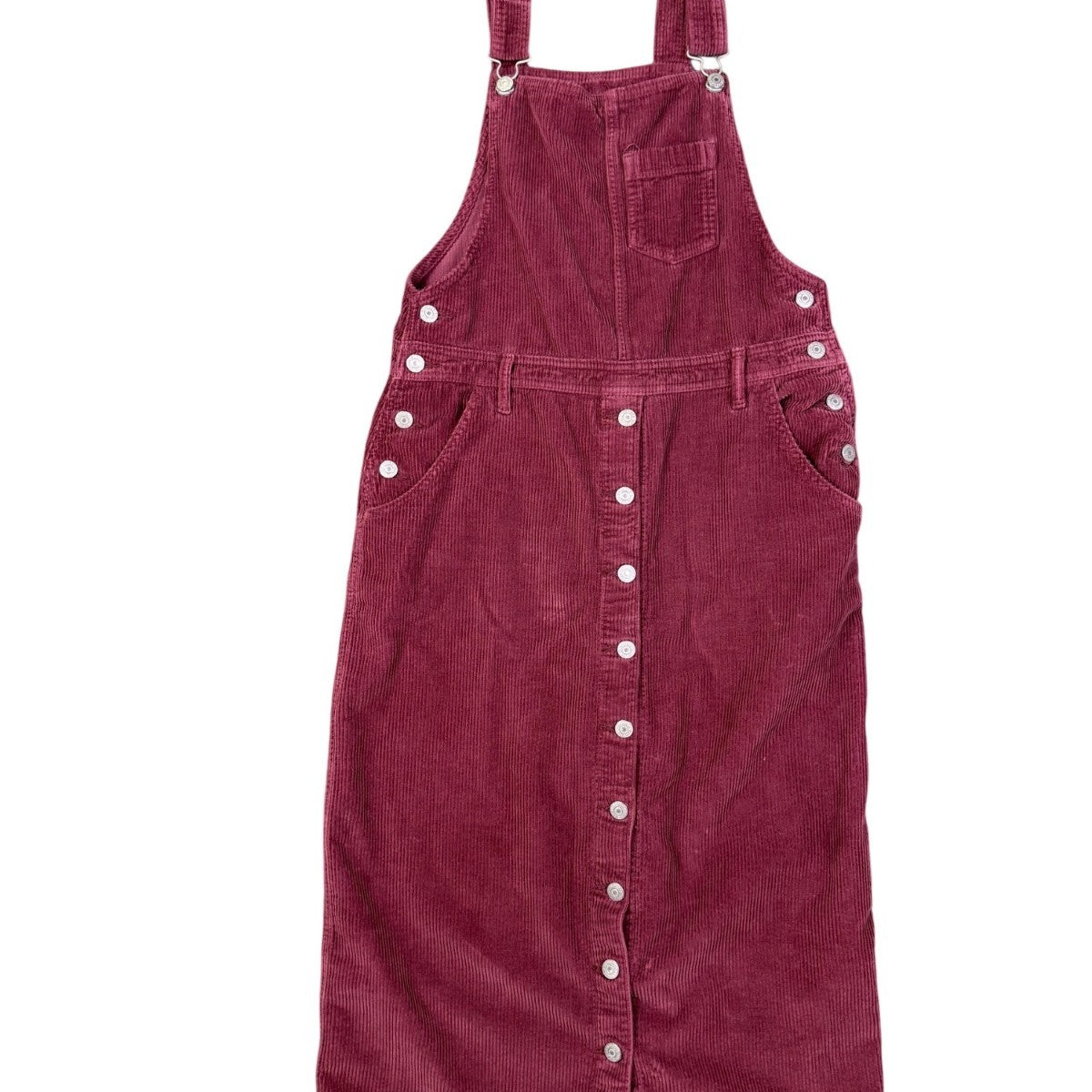 Levis Womens Burgundy Cotton Corduroy Button-Front Overall Midi Dress Size M