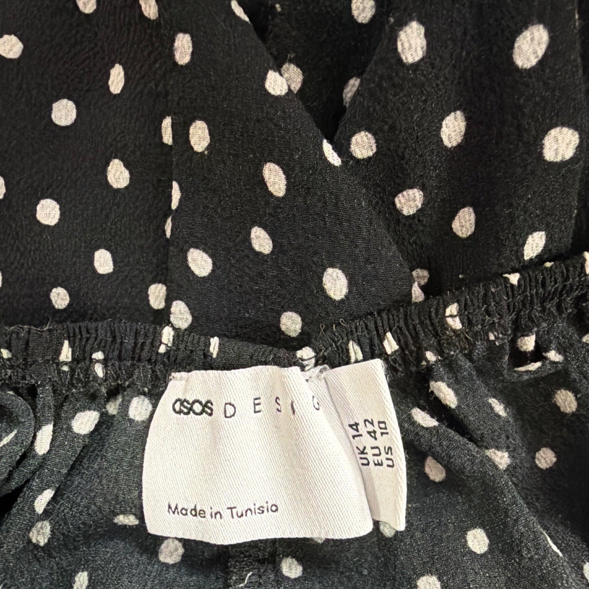 Asos Womens Black White Polka Dot Short-Sleeve Smocked Mini Dress Size 10