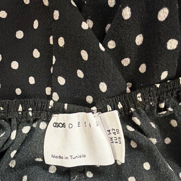 Asos Womens Black White Polka Dot Short-Sleeve Smocked Mini Dress Size 10