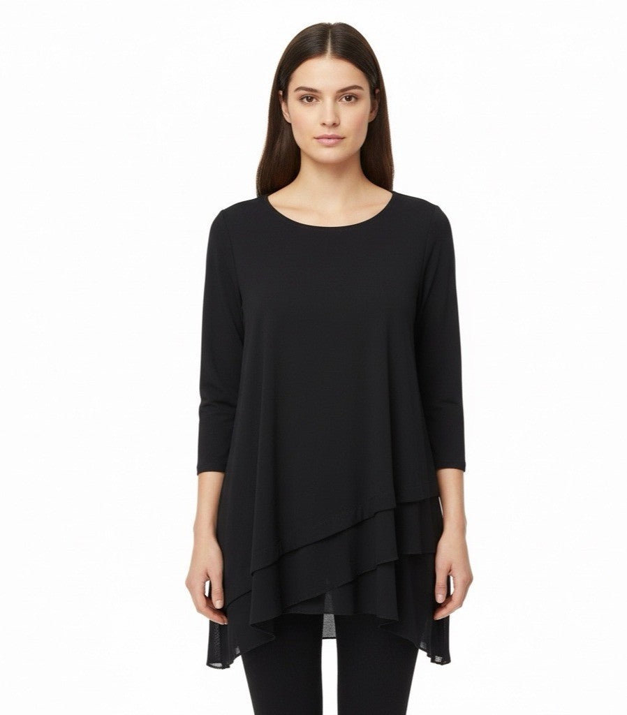 Alfani Womens Black Layered Hem Tunic Top 3/4 Sleeve Stretchy Lightweight Size S