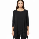 Alfani Womens Black Layered Hem Tunic Top 3/4 Sleeve Stretchy Lightweight Size S