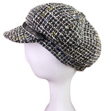 Nine West Womens Black Wool Newsboy Cap Button Tweed OS