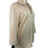 Tuckernuck Women's Beige Faux Suede 3/4 Sleeve Pullover Top Sz S