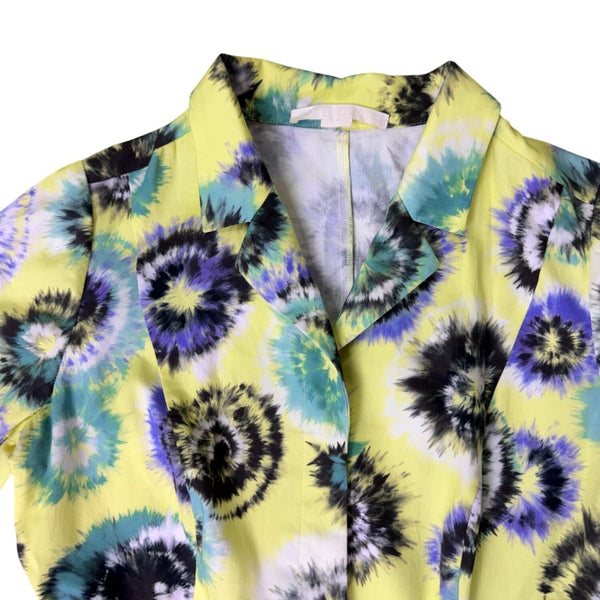 Jason Wu Womens Yellow & Multicolor Midi Dress Tie-Dye Print Short Sleeve Sz 8