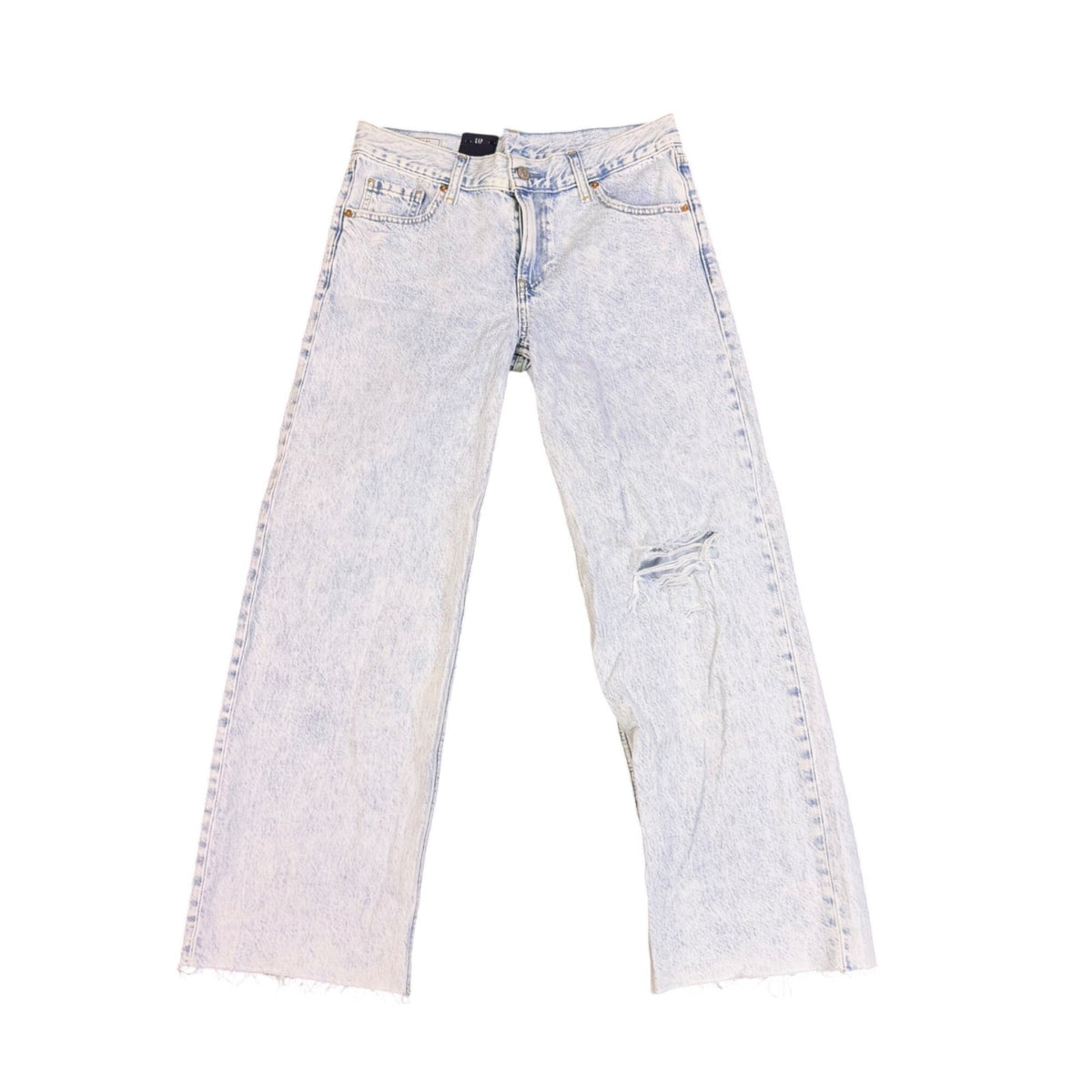 Gap Womens Light Wash Distressed Straight-Leg Jeans Petite Low Stride Size 27