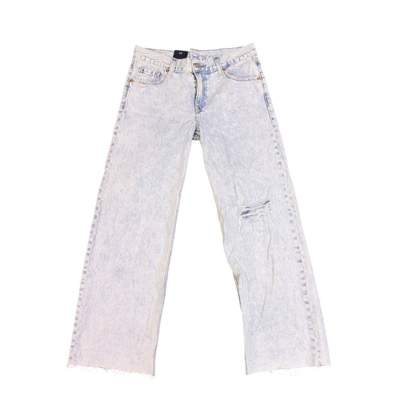 Gap Womens Light Wash Distressed Straight-Leg Jeans Petite Low Stride Size 27