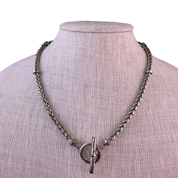 Silver Tone Womens Chain Necklace Toggle Clasp Silver-Plated Jewelry