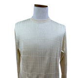 Bachrach Mens Cream 100% Silk Long Sleeve Sweater Grid Pattern Size L