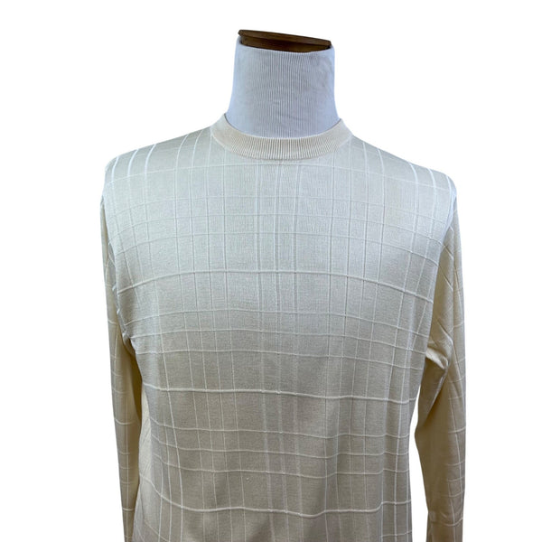 Bachrach Mens Cream 100% Silk Long Sleeve Sweater Grid Pattern Size L