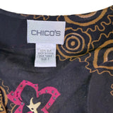 Chicos Womens Black & Multi-Color Silk Blouse With Floral Print Size 1