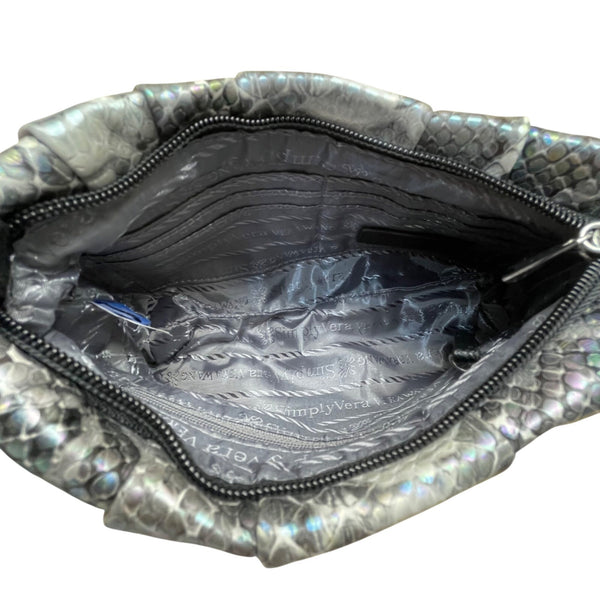 Simply Vera Women’s Metallic Gray Snakeskin Signature Logo Wristlet Clutch