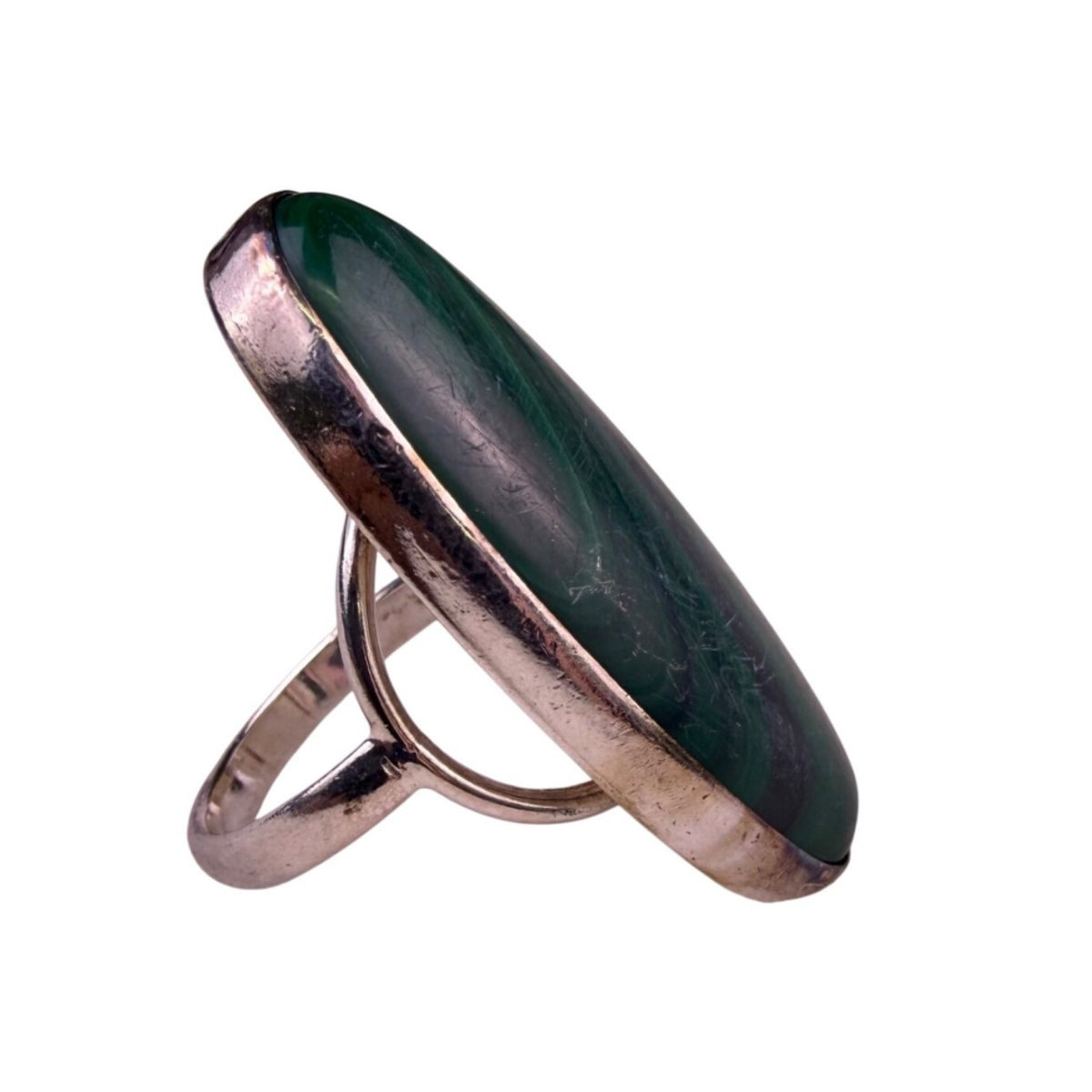 Sterling Silver Womens Green Malachite Oval Gemstone Ring Handmade Jewelry