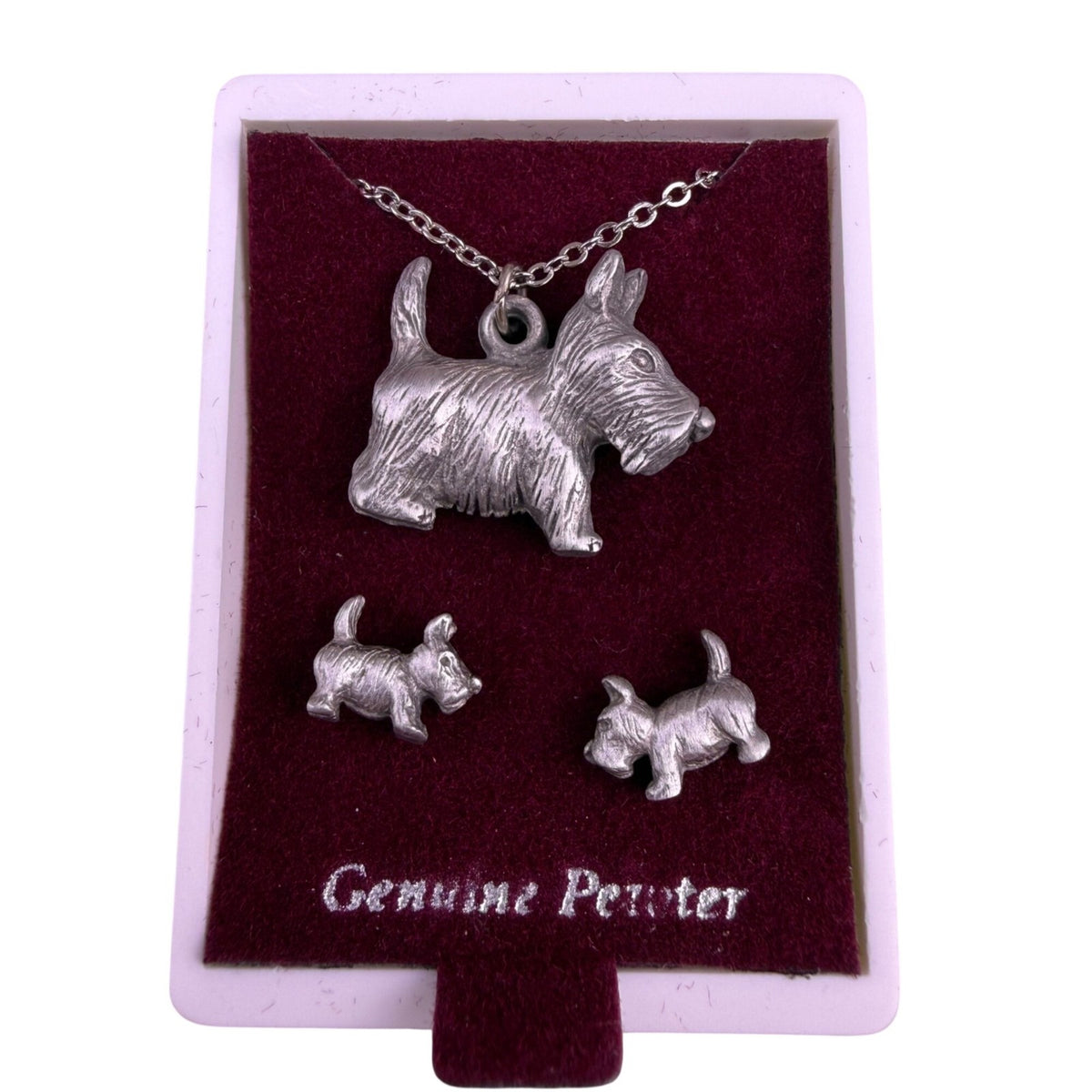 Spoon Womens Silver Tone Pewter Scottie Dog Necklace & Earrings Set Jewelry