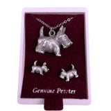 Spoon Womens Silver Tone Pewter Scottie Dog Necklace & Earrings Set Jewelry