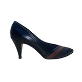 Joyce Women’s Black & Brown Leather Striped Toe Mid Vogue Heels Size 8N