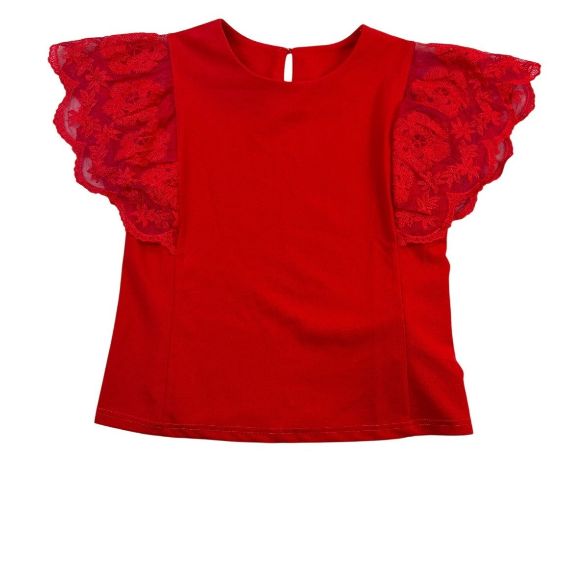 La Dama Womens Red Lace Sleeve Top Size S