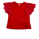 La Dama Womens Red Lace Sleeve Top Size S