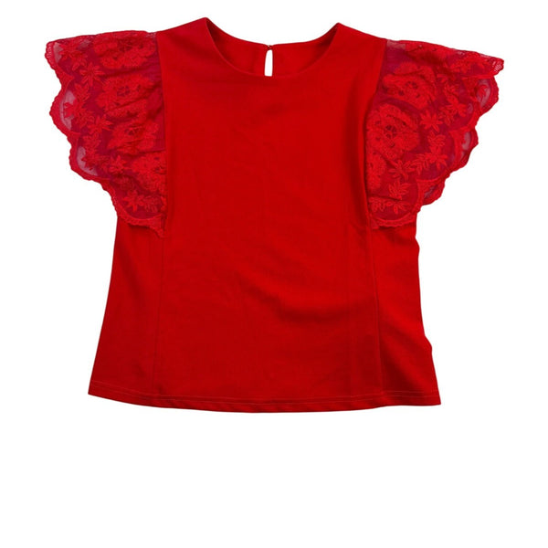 La Dama Womens Red Lace Sleeve Top Size S