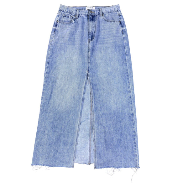 By Together Womens Light Blue Cotton Denim Maxi Skirt With Front Slit Size L