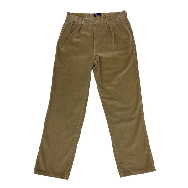 Vintage 90s Polo Men's Brown Corduroy Pleated Cotton Pants Sz 36-32