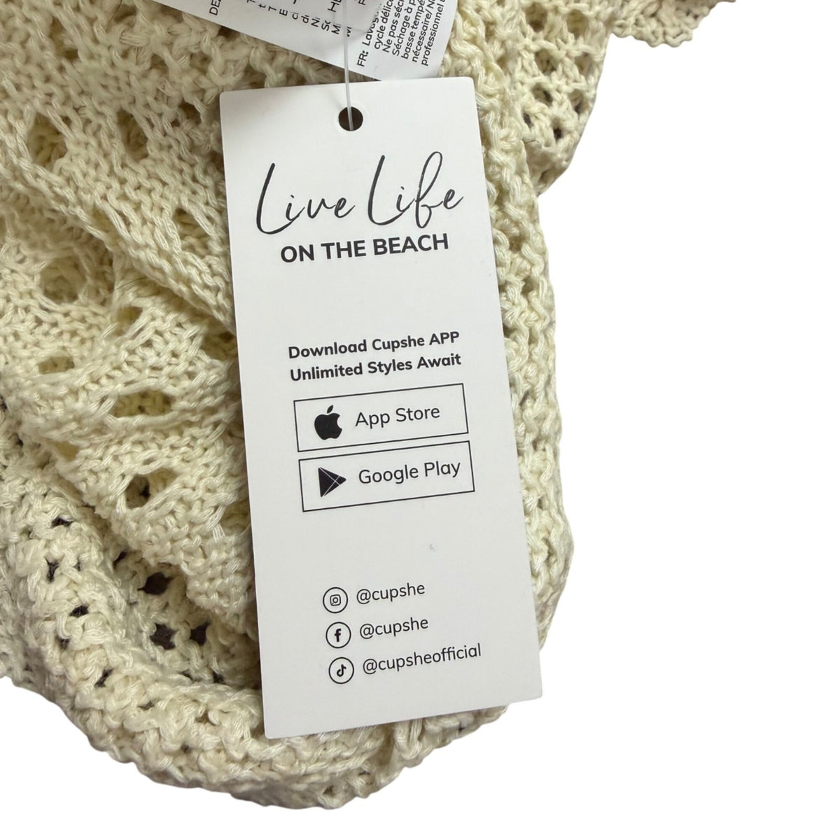 Cupshe Womens Beige Crochet Beach Cover-Up Sweater Lightweight Casual Sz M