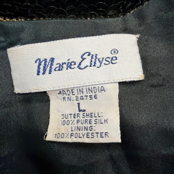 Marie Ellyse Womens Black Sequin & Gold Embellished Silk Cropped Jacket Size L