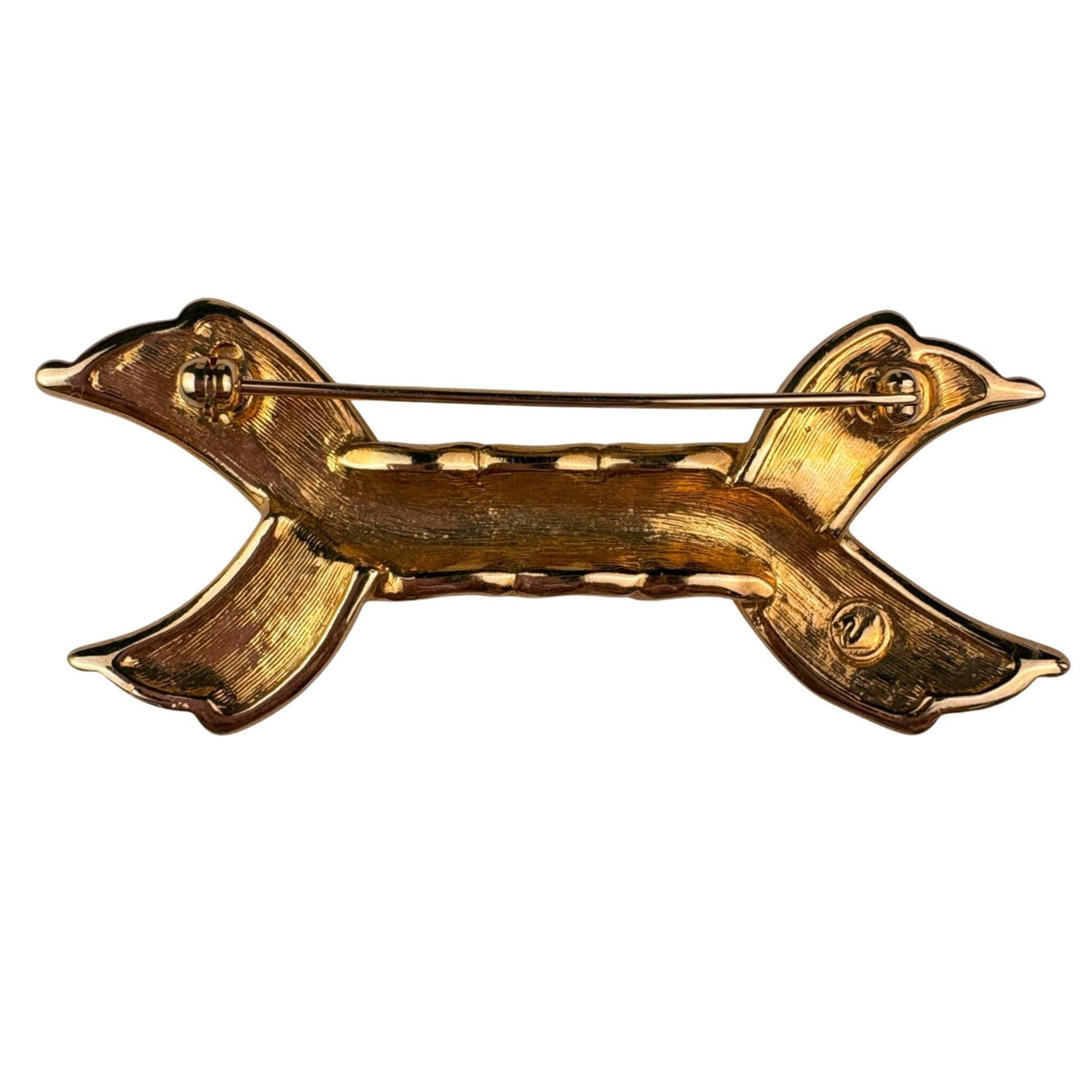 Swarovski Womens Gold Tone Black Enamel Crystal Ribbon Brooch Pin Vintage