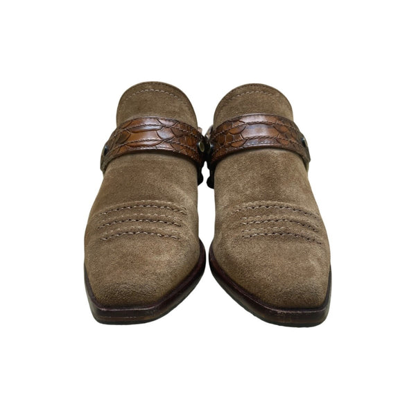 Donald Pliner Women’s Brown Suede Embossed Strap Mazzy Western Mules Size 5M
