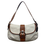 Coach Women’s White & Brown Leather Buckle Flap Detail Shoulder Bag