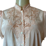 Vintage Mariane Womens Blouse With Lace Embroidery In Peach Satin Sz M/L