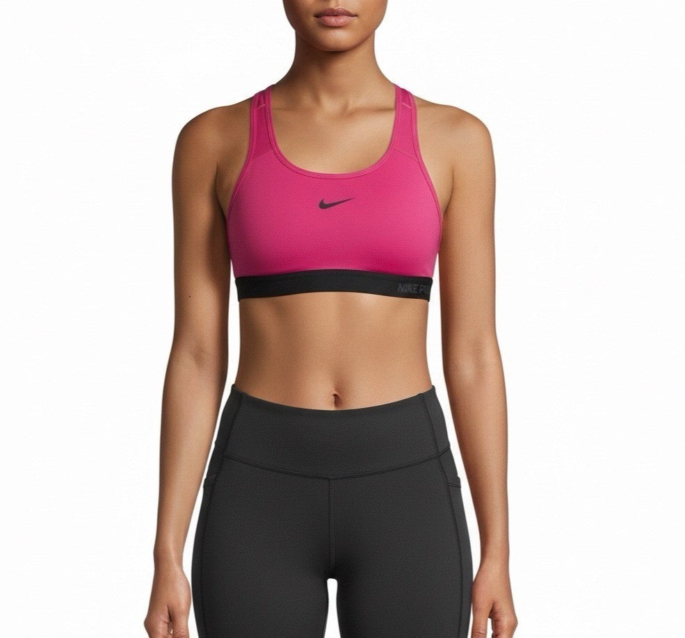 Nike Womens Pink Sports Bra Dri-Fit Medium Support With Black Trim Sz XL