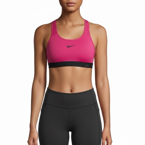 Nike Womens Pink Sports Bra Dri-Fit Medium Support With Black Trim Sz XL