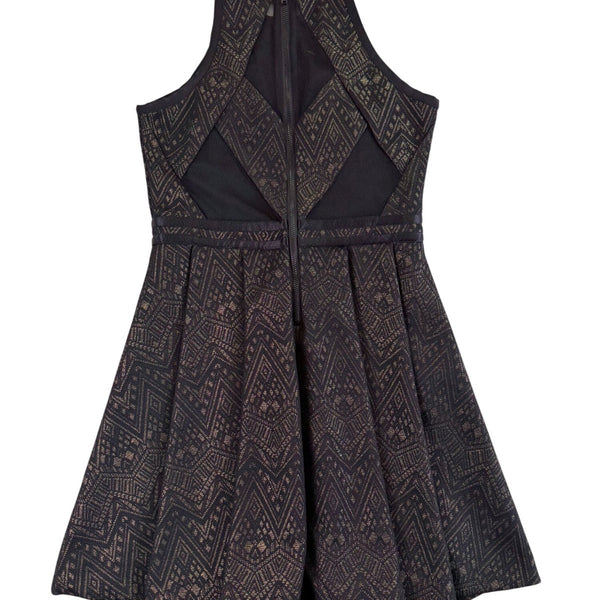 Parker Womens Black  Chevron Fit & Flare Sleeveless Dress Size S