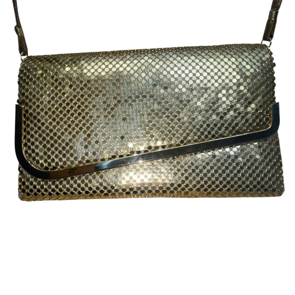 Vtg La Regale Women’s Gold Metal Mesh Shoulder Strap asymmetrical Evening Clutch