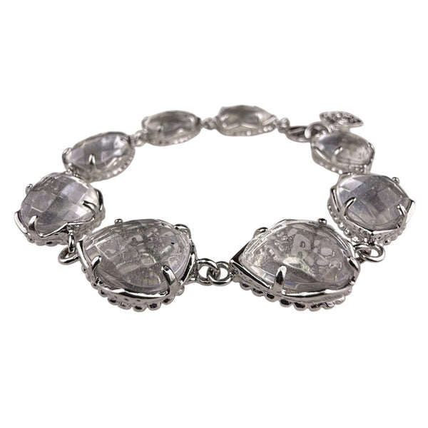 Kendra Scott Womens Silver Tone Bracelet Clear Stone Links Delicate Charm