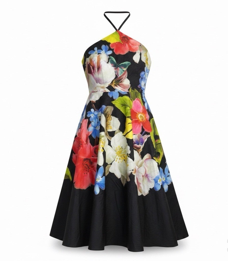 Ted Baker Womens Black Floral Halter Neck Midi Dress Size Size 2