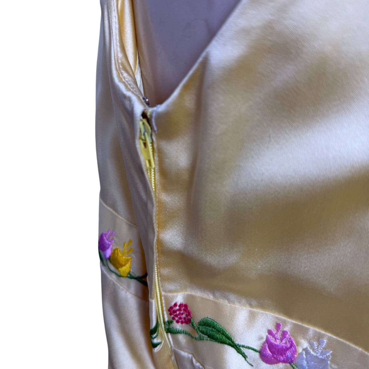 Gold Floral Embroidered Satin Sleeveless Womens Maxi Dress Classy Collar Design