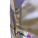 Gold Floral Embroidered Satin Sleeveless Womens Maxi Dress Classy Collar Design
