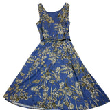 London Times Womens Blue Gold Floral Sleeveless Belted Midi Dress Size 10 - New