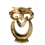 Vintage Unknown Gold Tone Owl Brooch Art Deco Style Swirling Details