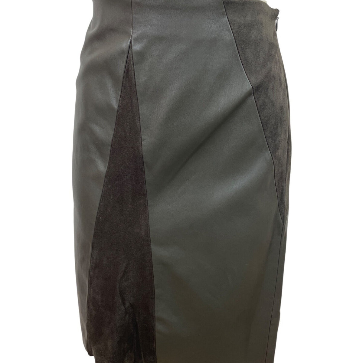Catherine Malandrino Faux Leather & Suede Paneled Skirt Side Zipper Sz 10 - New
