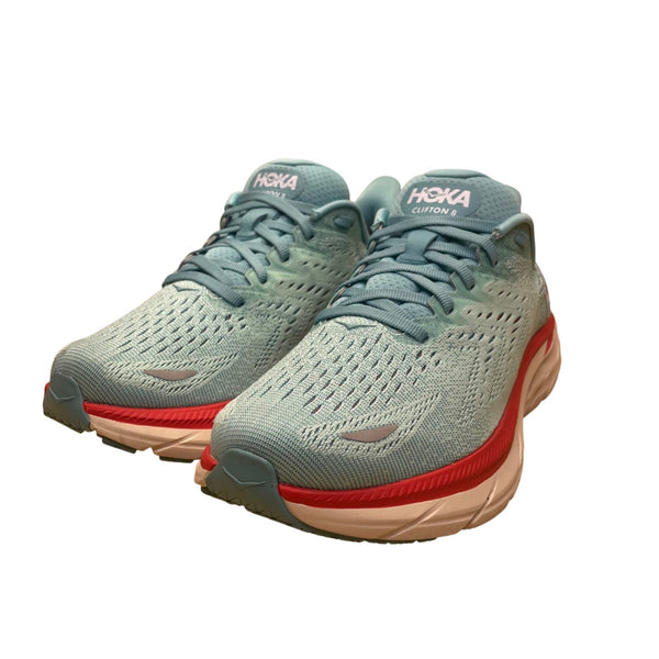 Hoka Womens Blue & Red Mesh Wide Cushion Clifton 8 Running Shoes Size 7.5D