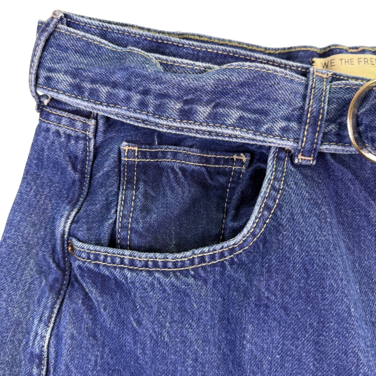 We The Free Womens Blue Cotton Belted High-Waisted Wide-Leg Denim Jeans Size 30