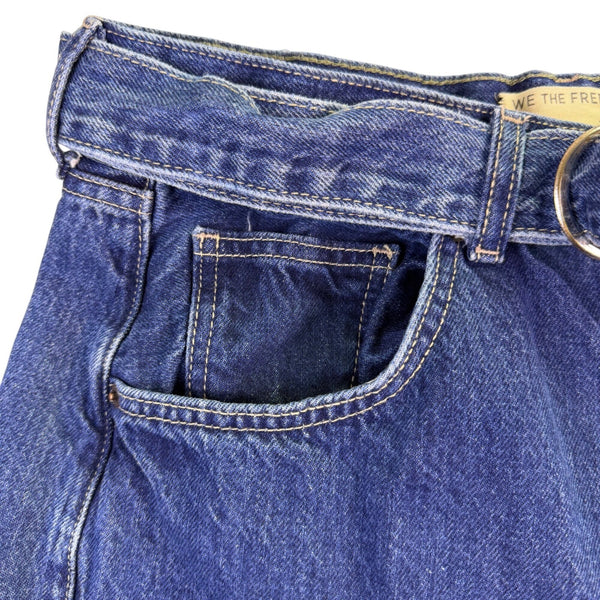 We The Free Womens Blue Cotton Belted High-Waisted Wide-Leg Denim Jeans Size 30