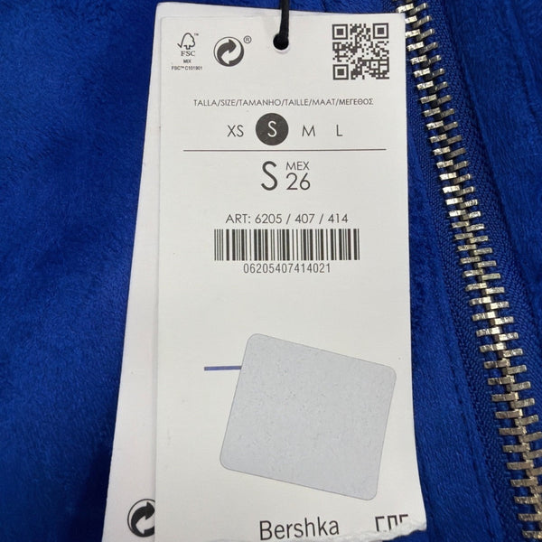 Bershka Womens Blue Faux Shearling Biker Jacket With Zipper Pockets Size S